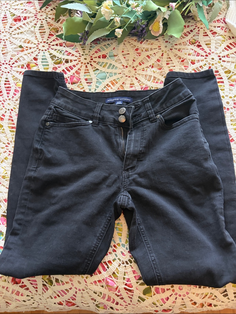 Adrienne Vittadini Black Skinny Jeans with Dual Button Waist